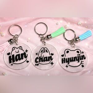 Custom Acrylic Keychains with Black Text Stray Kids Random Colored Tassels